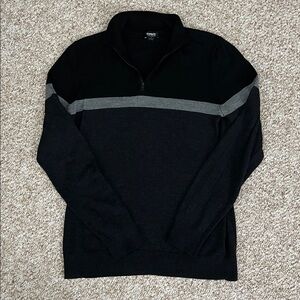 Express Men's Black and Gray Quarter Zip-Up Sweater - Large